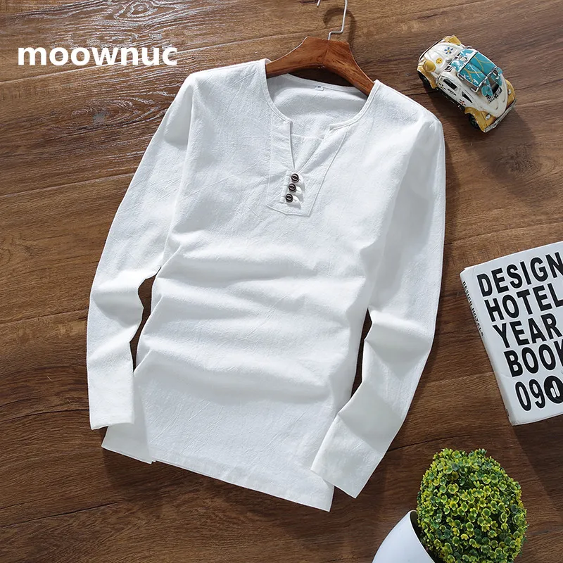 

2019 New Style autumn Men's Cotton and linen long sleeve T-shirts men,High Quality Fashion casual T-shirt men size M-4XL,5XL