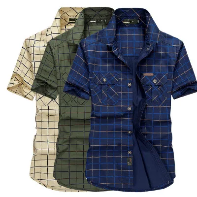 

2019 AFS ZDJP Jee Plus Size L-5XL Man Cotton Plaid Shirt High Quality Summer Lattice Loose Pockets Shirts men Cotton Masculina