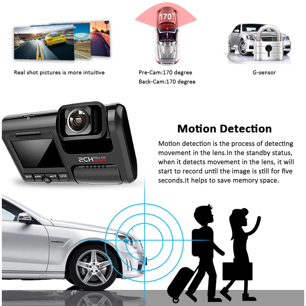 Автомобильный видеорегистратор с Wi Fi встроенный GPS две камеры full hd 1080P для