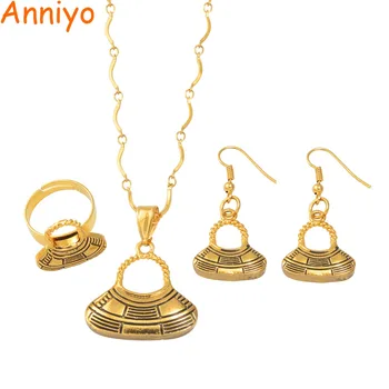 

Anniyo Gold Color Papua New Guinea Bilum Pendant Necklaces Earrings Ring set PNG Style Ethnic Jewelry sets #157806