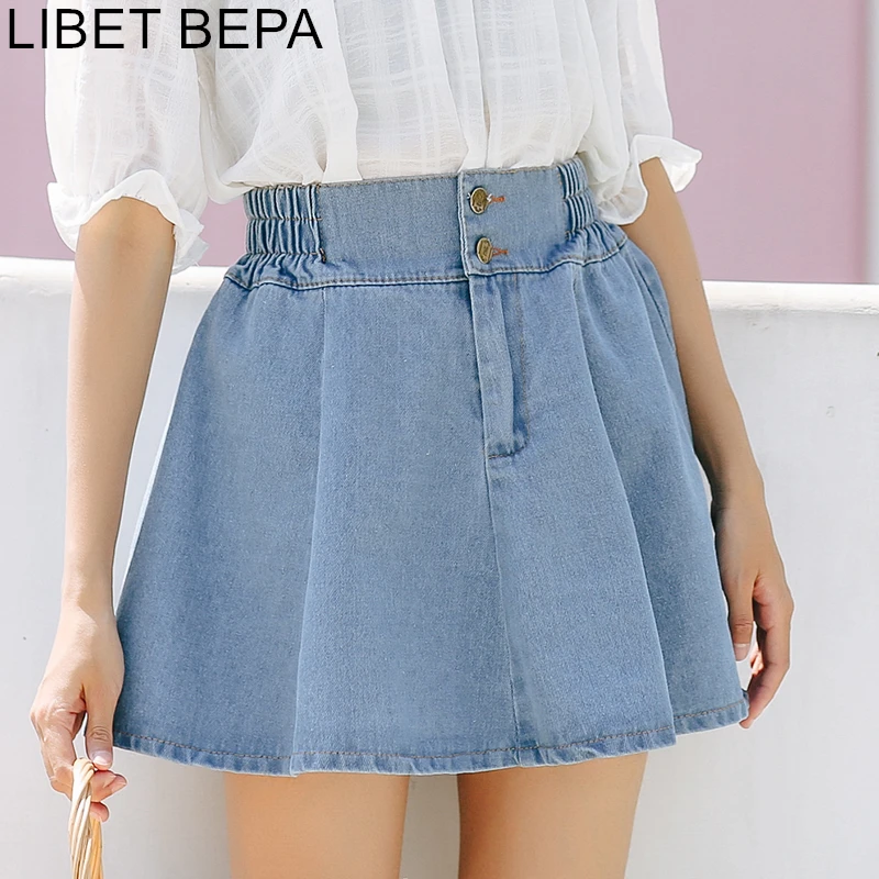 New 2018 Spring Summer Women Bottom Casual Fashion Denim Skirt A-Line Buttons Girls Skater SkirtHigh Waist Midi SK1882 | Женская одежда