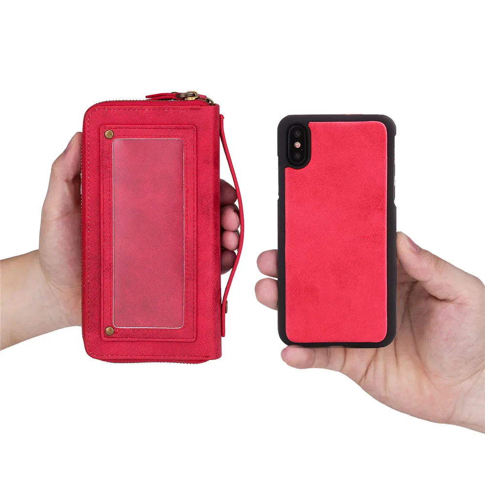 Популярный чехол-кошелек из искусственной кожи для телефона iPhone 5 5S SE 6 7 8 X Xr Xs Max Duable на молнии, чехол-кошелек с отделениями для карт, защитная задняя крышка