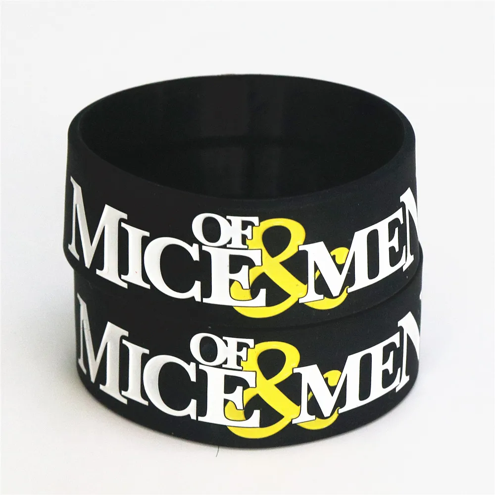 Fashion 25PCS Black Color OF MICE & MEN Silicone Wristband Wide Debossed Rubber Bracelet& Bangles Gifts Wholesale SH089