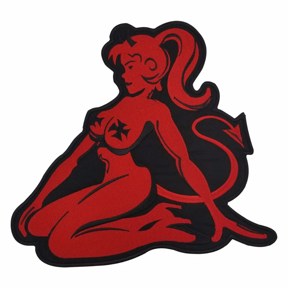 SEXY RED DEVIL GIRL free shipping garment accessories biker vest funk style iron-on embroidered patches (1)