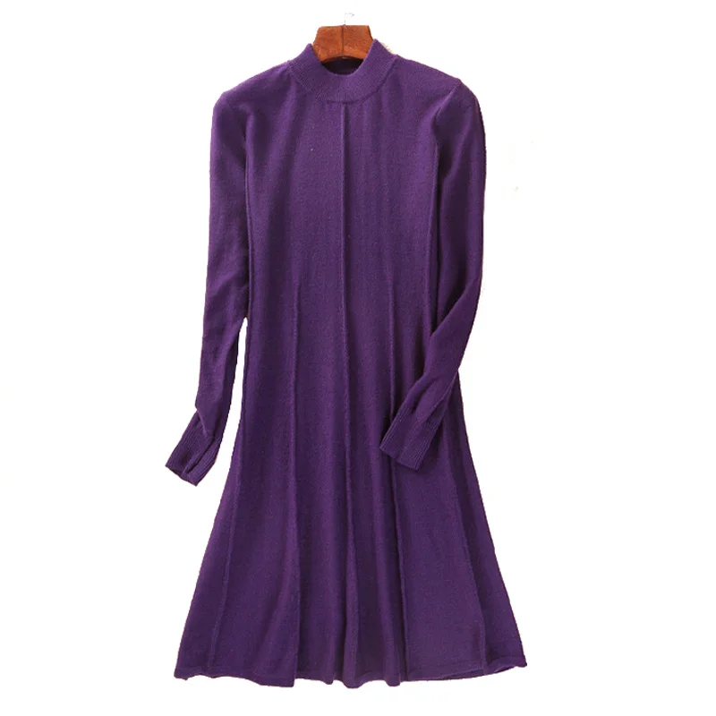 Women Dress 2018 Autumn Winter Cashmere Blending Crew Neck Casual Long Soft Femme Fit and Flare Knee Length Dresses Vestidos