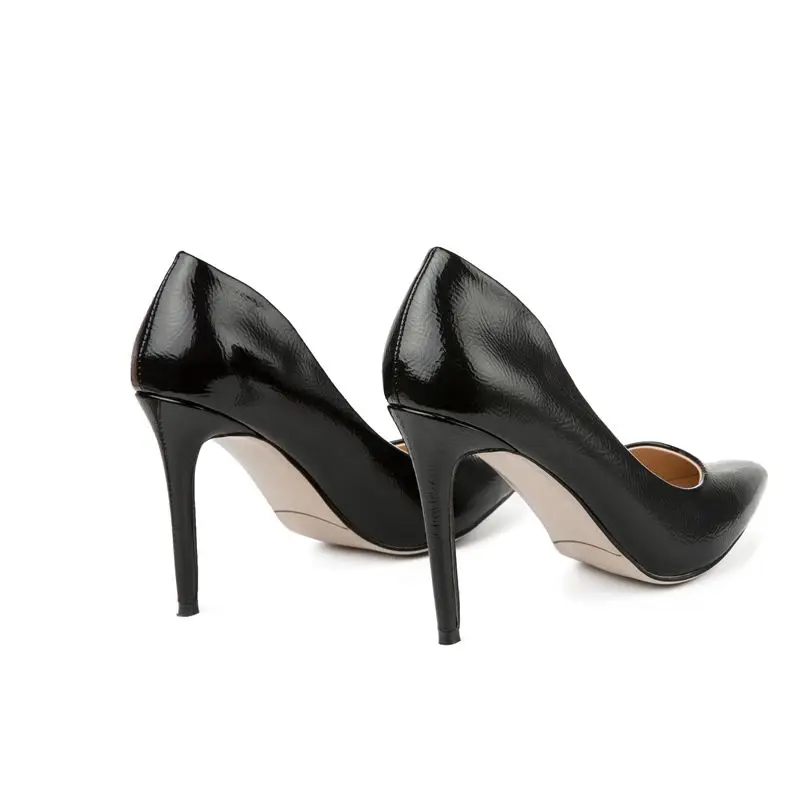 Женские туфли из лакированной кожи лодочки на высоком тонком каблуке без