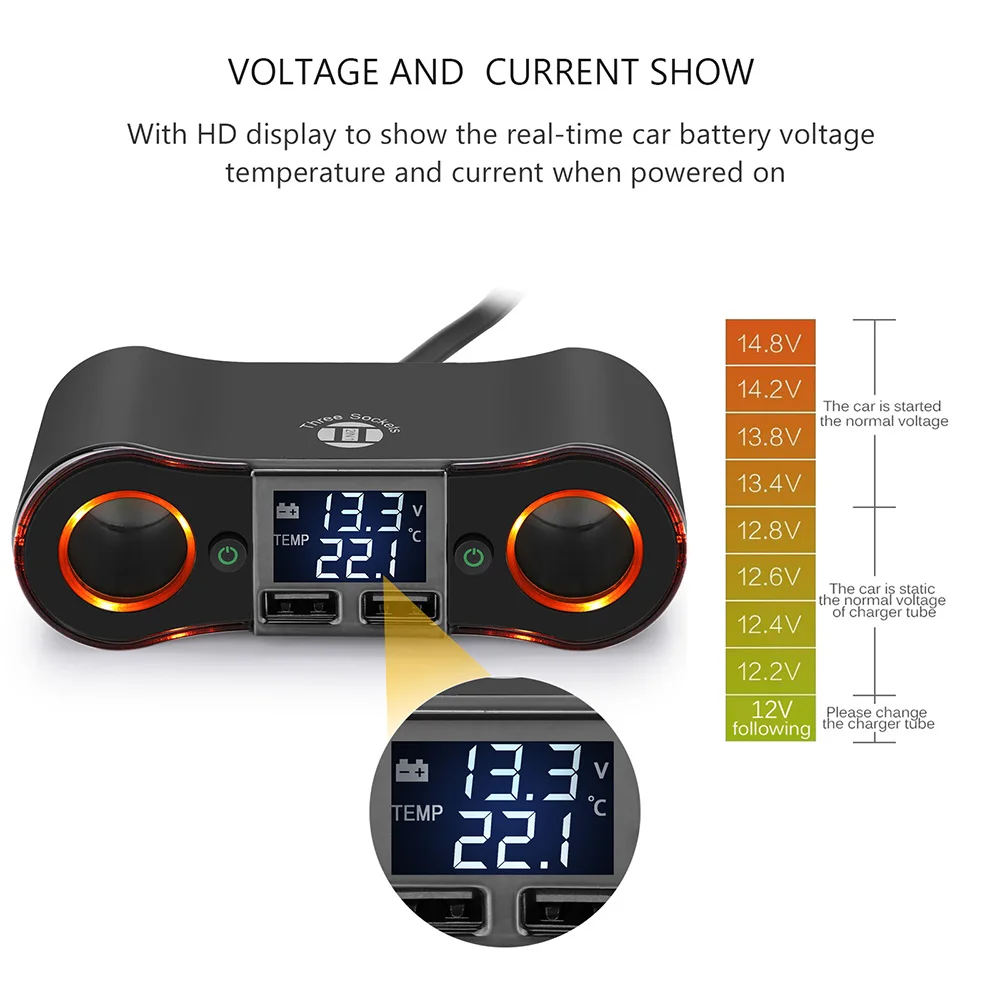 2 Cigarette Lighter Sockets Car Charger