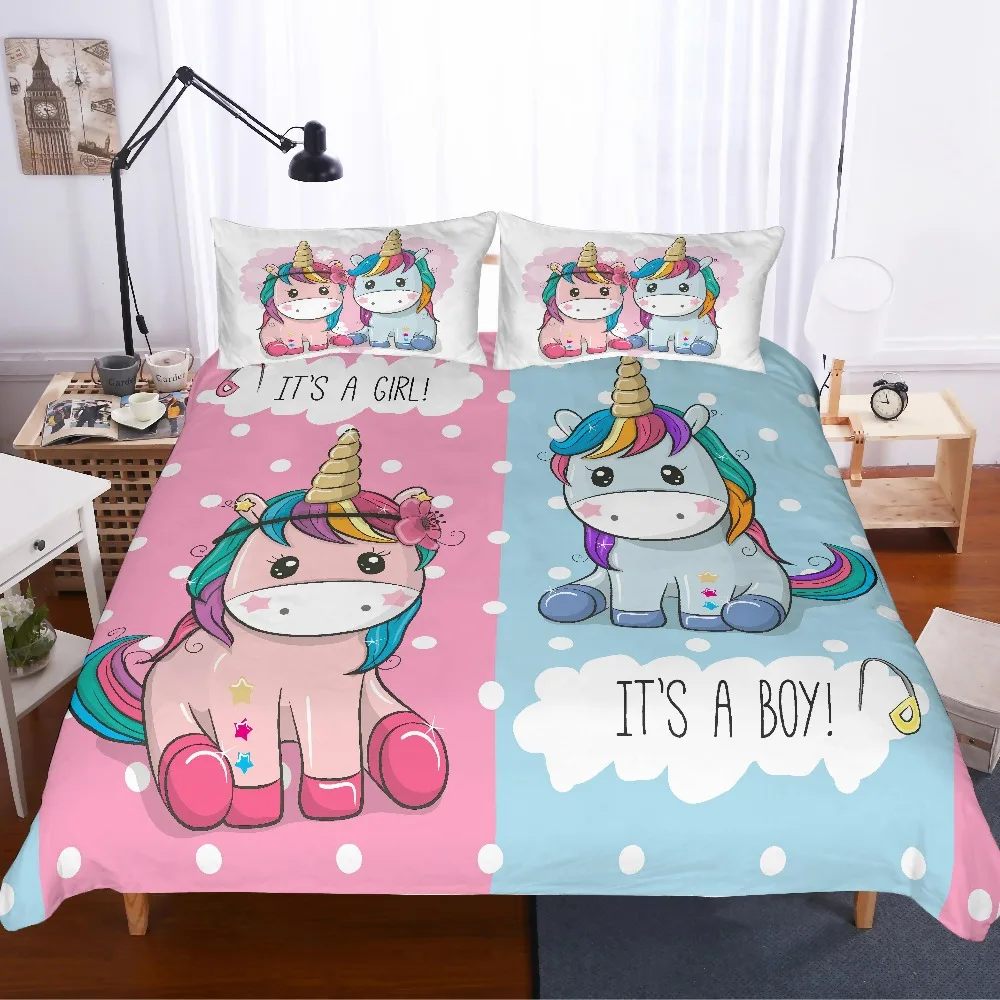 

3D print Bedding set,a pair of Cartoon image unicorn kids'/lovers' gift Duvet cover set Home Textiles