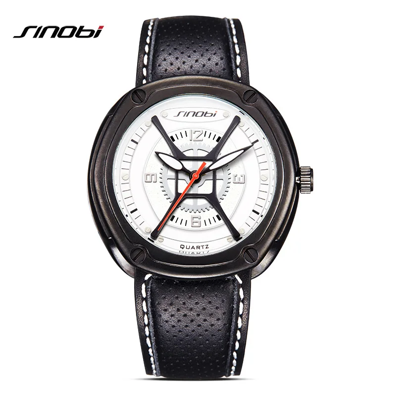 SINOBI font b Watches b font font b Men b font Quartz Analog Wristwatches Breathable Leather
