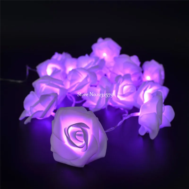 Красочные 20 Вт, 30 Вт, 40 см/50 см/80 светодиодный гирлянда Батарея работает Цветочная отделка из роз, 2 м/3 м/4 м/5 м/10 м год Рождество Свадебная вечеринка Декор - Испускаемый цвет: purple