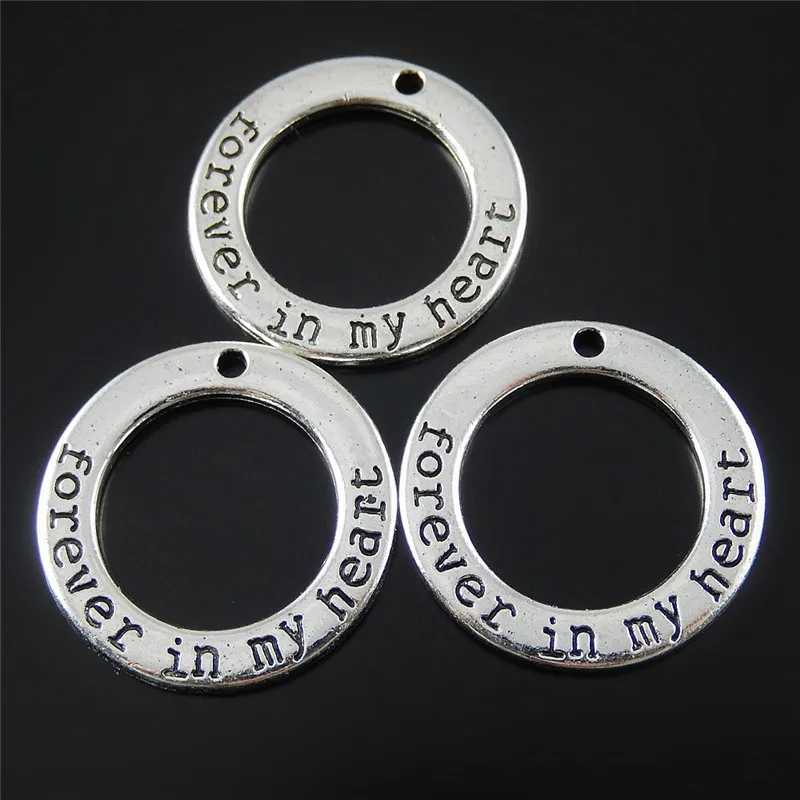 

10pcs Antique Metal Round Forever in My Heart Charms Alloy Pendants for Jewelry Making DIY Handmade Craft 29*29*2mm