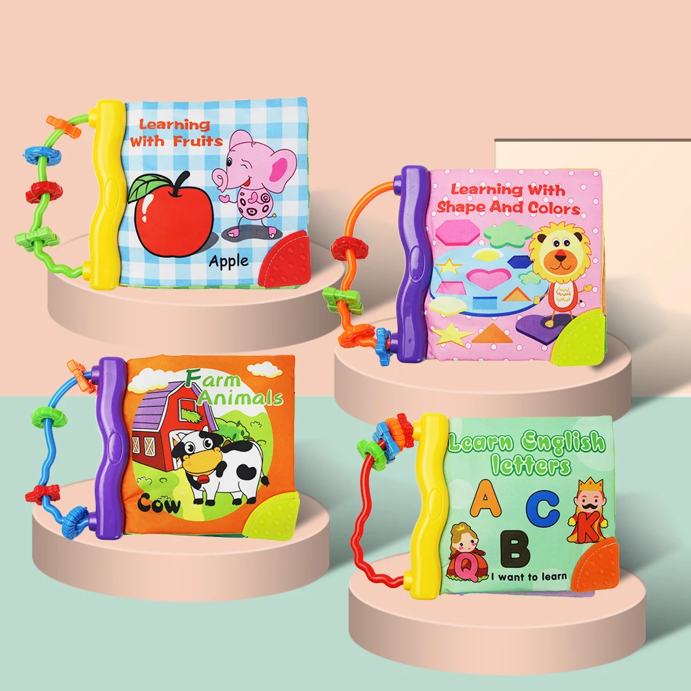 

4 type Baby Book Rustle Bibi Sound Toy Infant Books Toddlers Educational Toy Learning Toy Soft Cloth Book with Rattle 8 Pages ]
