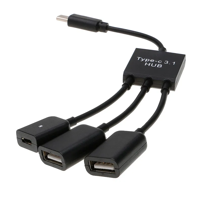 Тип C 3,1 до 2-Порты и разъёмы USB 2,0 с 1-Порты и разъёмы Micro Зарядка HUB адаптер для использования на ходу черного цвета для huawei и Другое смартфонов