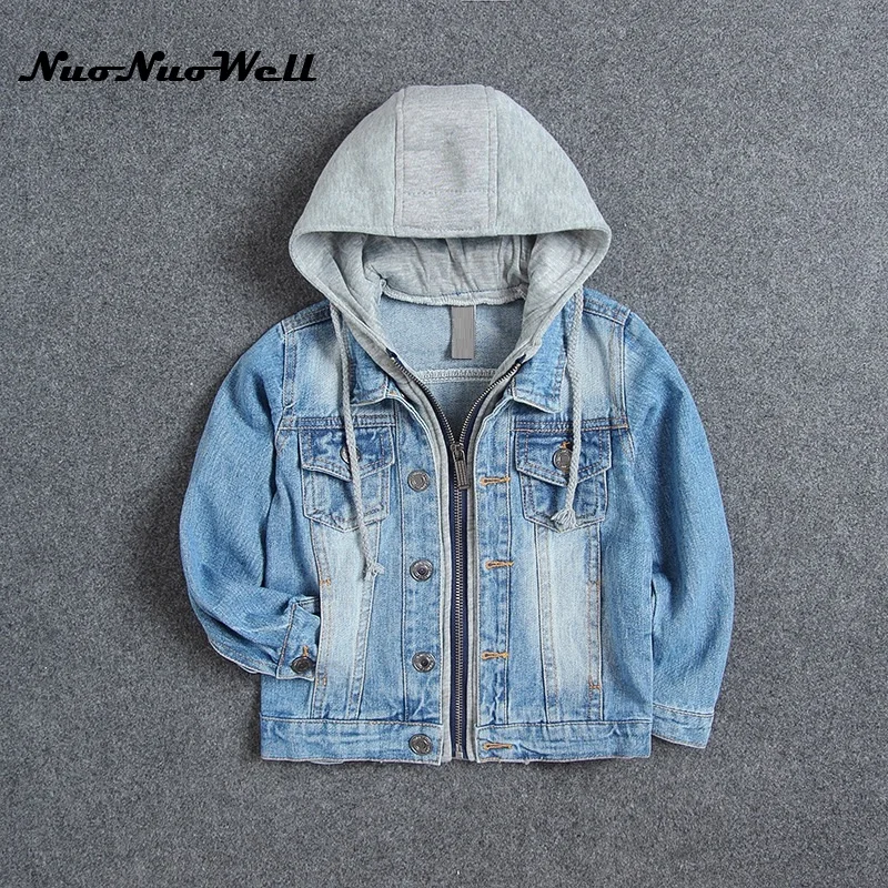 NNW Boy's Autumn Hooded Jacket Outwear Warm Coats Long Sleeve Zipper Tops Jeans Jacket for Baby