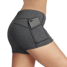 Женские Эластичные; компрессионные для похудения мягкая кожа плотный шорты для йоги с Чехлы для телефона