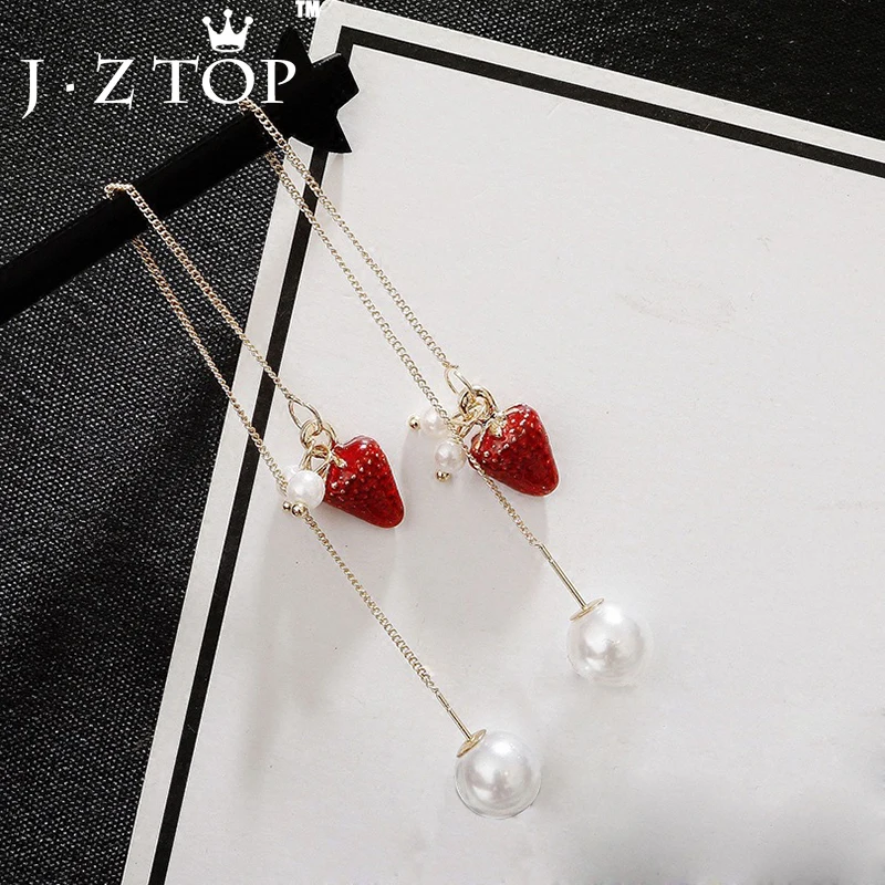 JZTOP изысканные Клубничные ушные линии имитация жемчуга металлическую цепь с