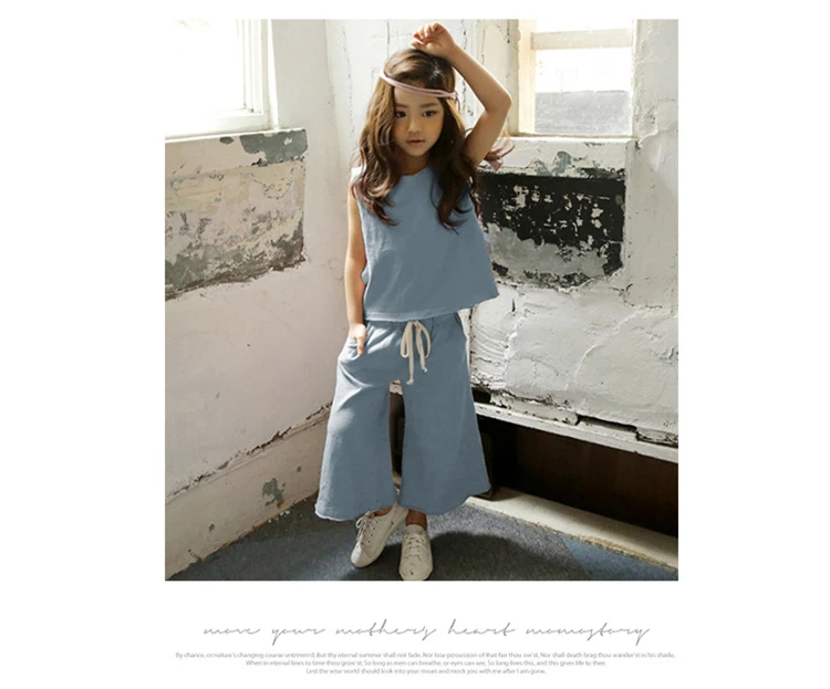 Casual Kids Clothes Suit For Teenage Girls Clothing set 2019 Summer Solid Vest Tshirt Pants 2-piece Soft Cotton Children Outfits (22)