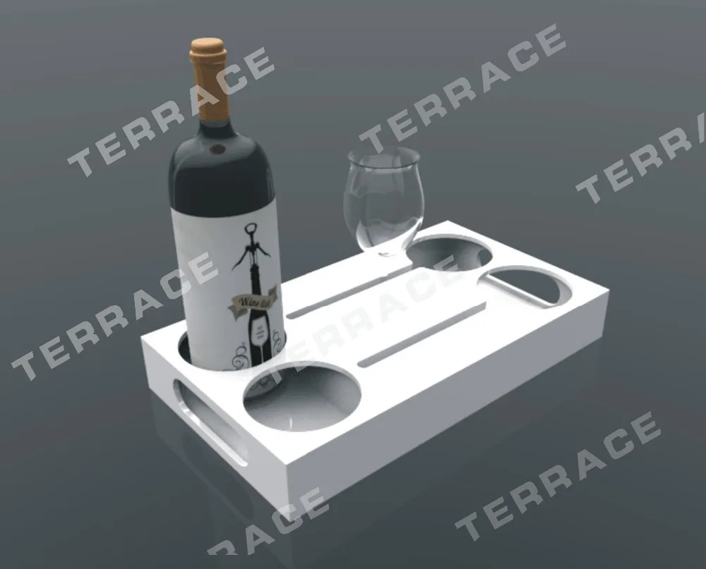 Rectangular Lucite Acrylic Wine Serving Tray With Glass & Bottle Slots