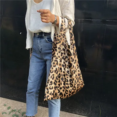 Kopen NIEUWE Herfst Winter Hot Mode Vrouwen Vrouwelijke Studenten College Stijl Eenvoudige Casual Canvas Boodschappentassen Schoudertas Luipaard graan