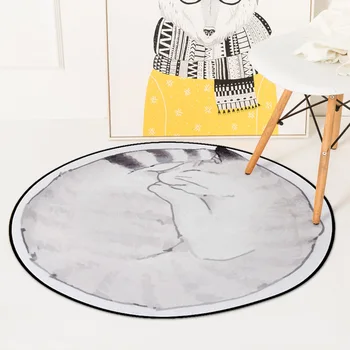 

Cartoon Lazy Cat Print Tapete Soft Thicken Japanese Style Round Carpet Rug For Kids Living Room Bedroom Non-Slip Absorbent Mats