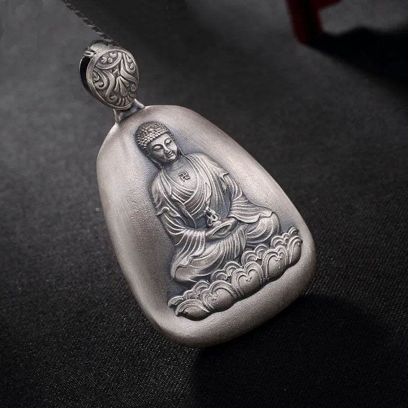 Подвеска в виде Будды из чистого серебра S999, Богиня милости, тибетские ювелирные изделия бодхисаттвы, кулон в виде святого покровителя гуаньиня - Окраска металла: Ami only pendant