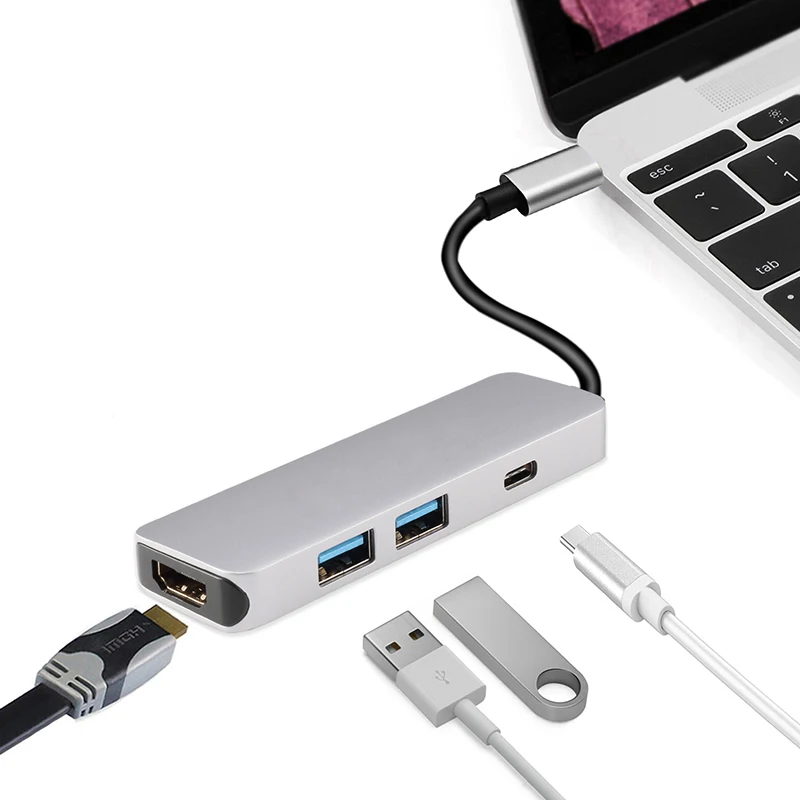 Xiwai type-C USB-C к HDMI и 2 портам концентратор и женское зарядное устройство многопортовый адаптер док-станции