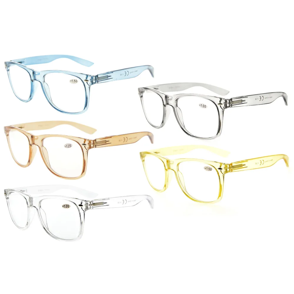 

R133Mix 5 Pack Comfortable Spring Hinges Large Simple Reading Glasses (One for each color) +0.00----+4.00
