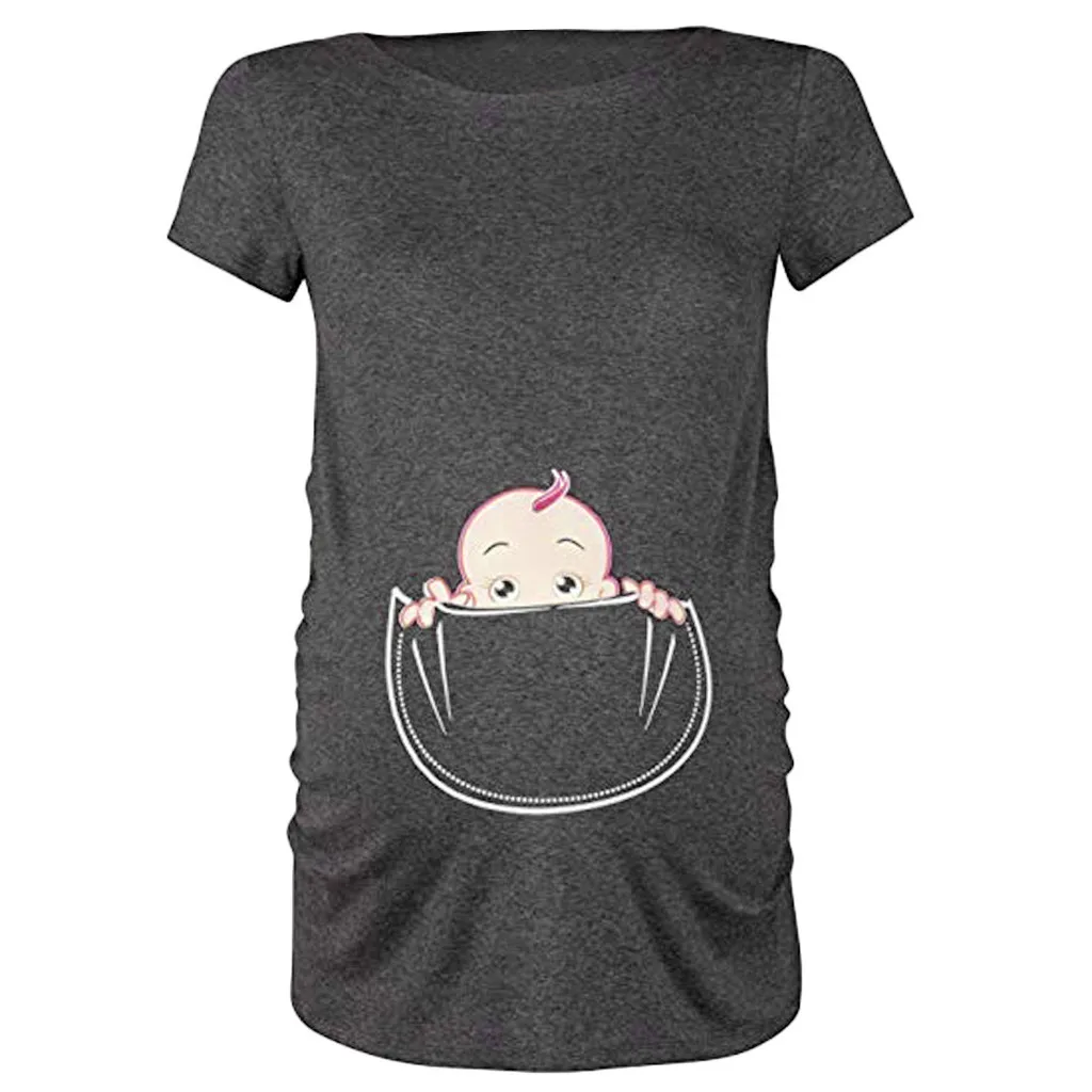 

vetement femme 2019 Women's Maternity pregnancy clothes Baby in Pocket Print T-Shirt Top Tee Pregnancy Clothes ropa mujer