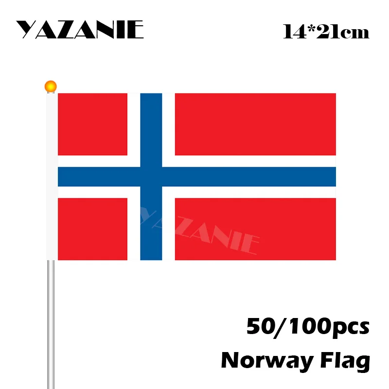 YAZANIE 14*21 см 50/100 шт маленький флаг Норвегии пластиковый флагшток качественный волнистый ручной полиэстер