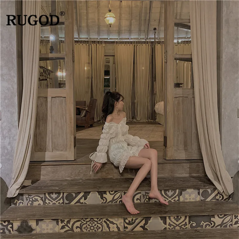 

RUGOD 2019 Summer Women Solid Sexy Dress Butterfiy Sleeve Slash Neck Knee-length Dress Vestidos