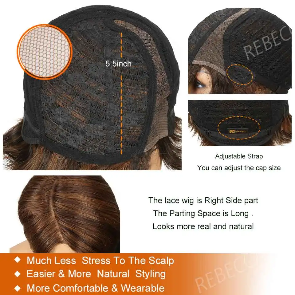 Rebecca L Part Lace Human Hair Wigs For Black Women Peruvian Remy Straight Hair Ombre Lace Wig Fashion Short wigs free shipping