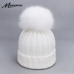 Для детей и взрослых натуральный Лисий мех енота пом Англичане шляпа женский элегантный вязаный зимняя брендовая Для женщин теплые лыжные