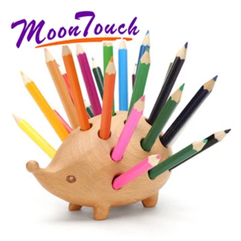 

Solid Wood Hedgehog Pen Holder Multi-function Desk Supplies Children Cute Oblique Plug-in Wooden Pen Holder Desktop Storage Box