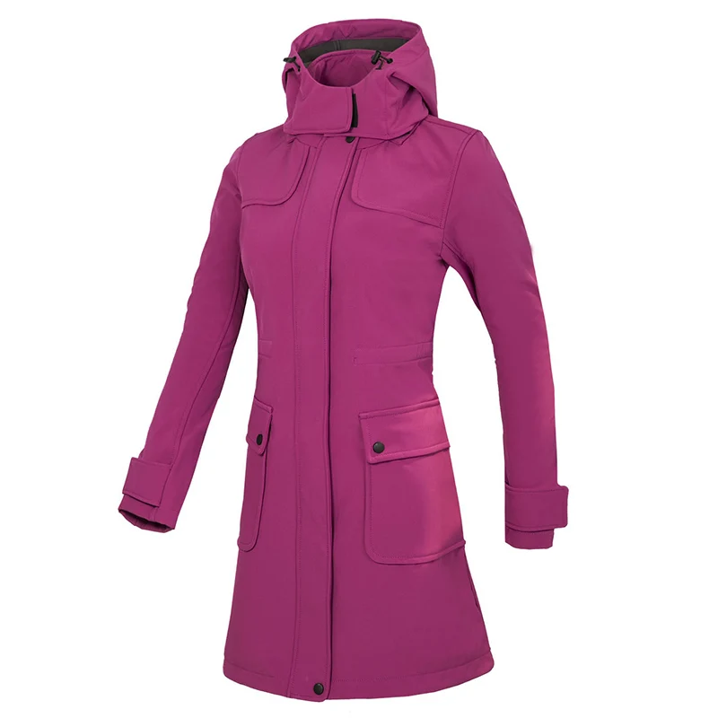 Ветровка с принтом на заказ, водонепроницаемая длинная флисовая куртка для женщин, для походов, кемпинга, пальто с капюшоном, для спорта на открытом воздухе, флисовая Лыжная одежда - Цвет: rose red