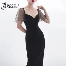 INDRESSME 2019 New Women Sexy Bandage Dress Short Dot Sleeve Split Knee Length Backless Party Dress Sheath Black Sheath Dress INDRESSME 2019 New Women Sexy Bandage Dress Short Dot Sleeve Split Knee Length Backless Party Dress Sheath Black Sheath Dress