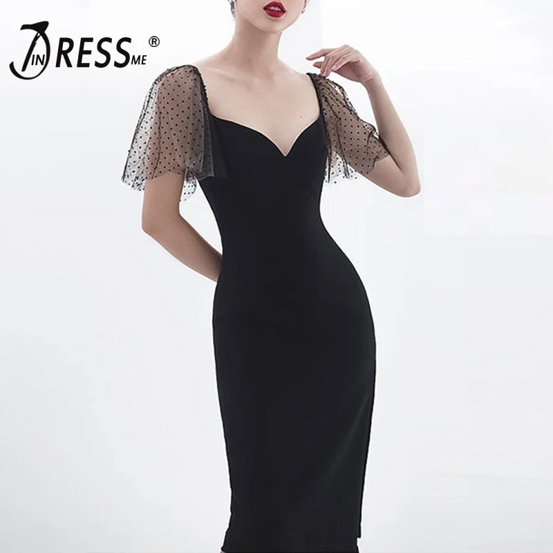 INDRESSME 2019 новое женское сексуальное Бандажное платье с коротким рукавом в горошек