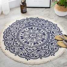 Mandala Retro Ethnic Cotton Linen Round Carpet for Living Room Modern Bedroom Anti Slip Round Rugs Floor Home Carpet Kitchen Mat