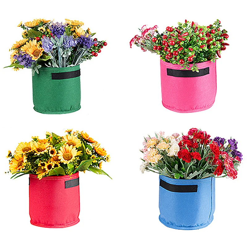 Colorful Plant Grow Bags Breathable Non-Woven Fabric Pots with Handles Planting Bag Seedling Flowerpot Garden Supplies