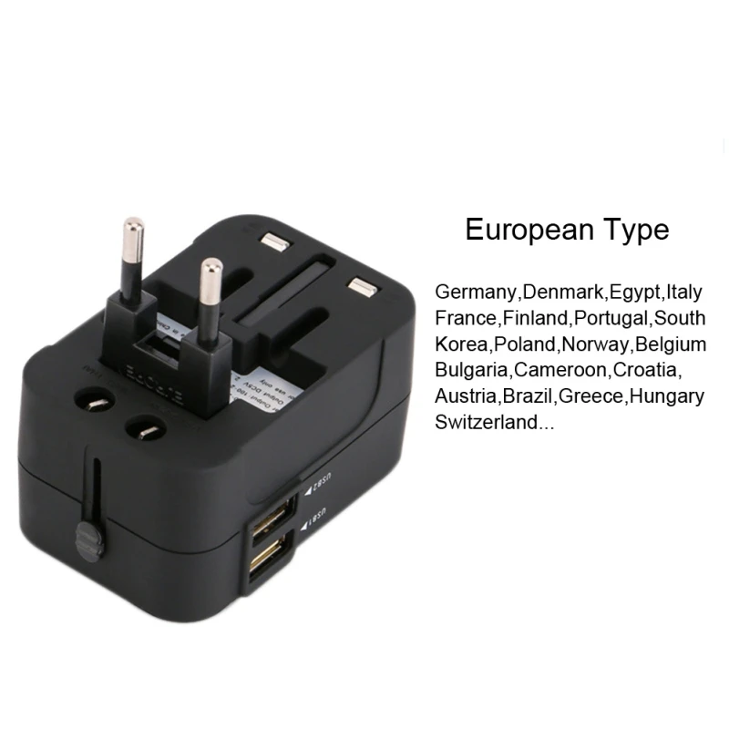 Универсальный международный переходник 2 USB Порты и разъёмы World Travel AC Мощность Зарядное устройство адаптер вилку