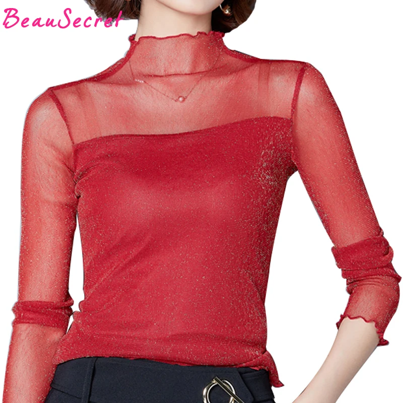 red mesh top long sleeve