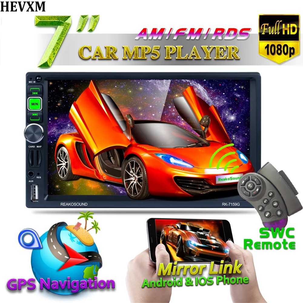 

HEVXM Double Din Window Car DVD Player 7'' LCD Touch Screen GPS Navigation Universal Car Radio FM Rds Radio Bluetooth Car Stereo