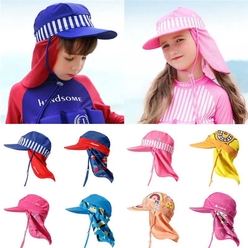 

PUDCOCO Hot 1PC UV Protection Sun Caps Fashion Swim Hat Sunscreen Outdoor Headwear Sunhats Neck Ear Protection Flap Hat for Kids