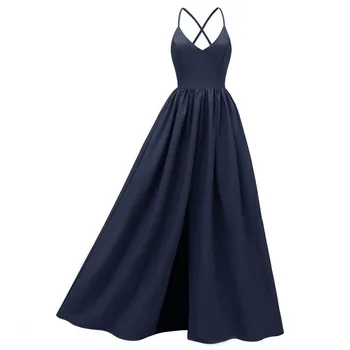 

Women Soil -long Summer Long Dress Single -coloured Long Dress Sleeveless V -cut Spaghetti Strap Party Female Maxi Dress