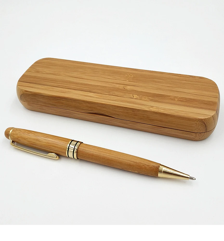 Один набор, Бамбуковая ручка, чехол для карандаша, Подарочная коробка, 0,5 мм, черные чернила, бамбуковые шариковые ручки для письма, пишущие материалы, Прямая поставка