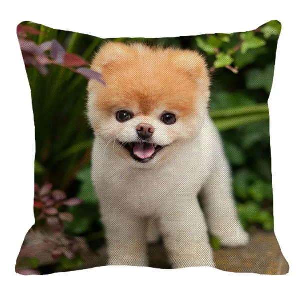 XUNYU Pomeranian Print Linen Pilllowcase Home Sofa Square Cushion cover Animal Dog Pattern Pillow cover AC105 - Цвет: 11