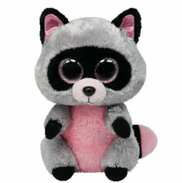 

New TY Beanie Boo's ROCCO -Grey/Pink/Black Raccoon Pink Glitter Eye Plush Stuffed Animal Collectible Doll Toy Christmas Gift