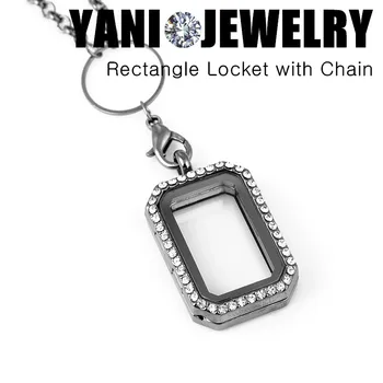 

10pcs/lot Free shipping Rhinestone Crystal Rectangle Floating Locket Charms Glass Locket with Free Chain
