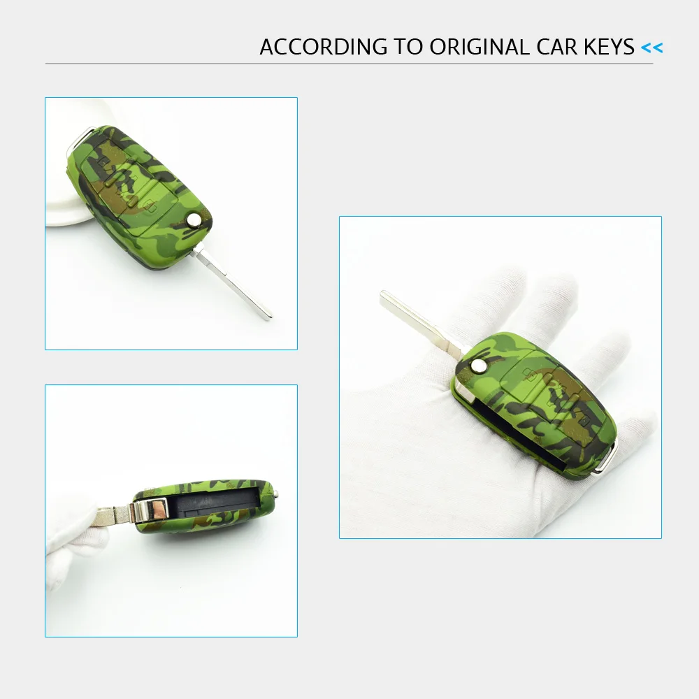 6 ATOBABI Car Key Case Camouflage Silicone 3 Button Flip Remote Shell Protect Cover Keychain for Audi A3 S3 A4 S4 RS4 A6 S6 RS6 Q7