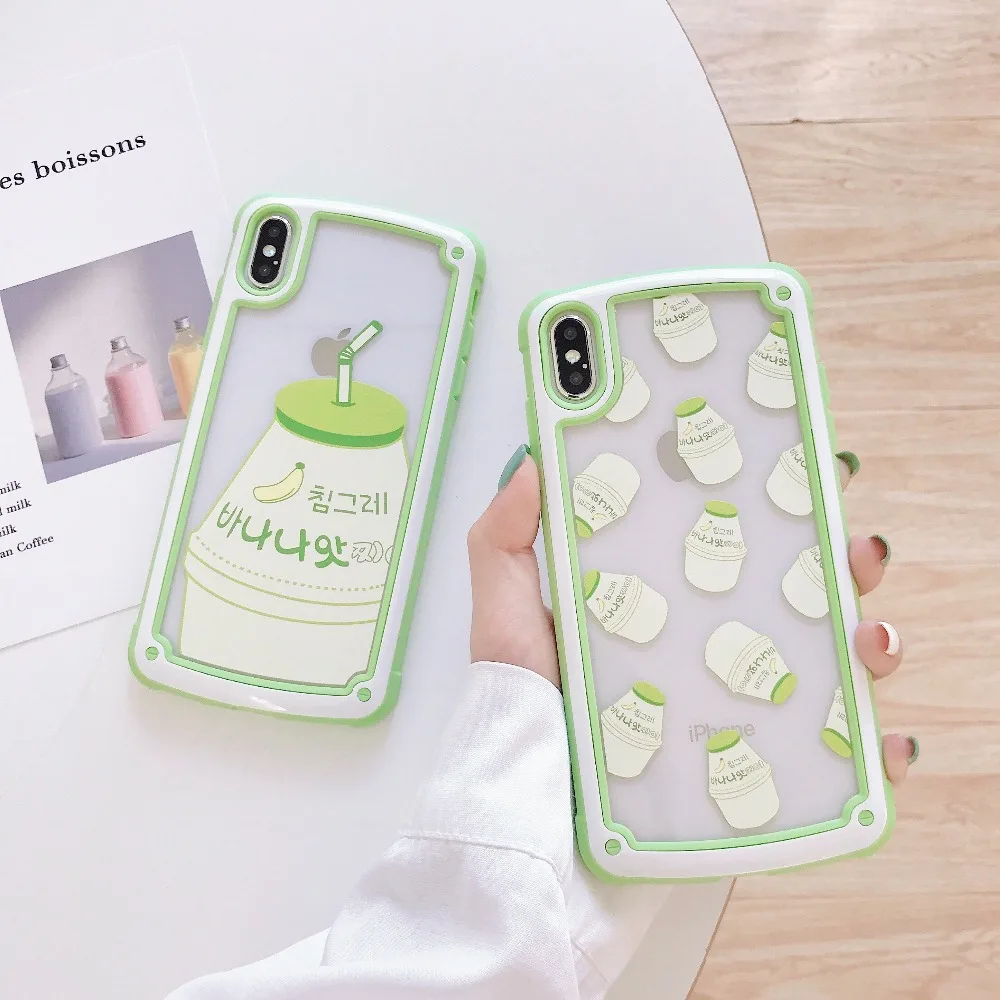 Case For iPhone Xr X Xs Max Cover Korean Lovely Banana Milk Transparent Shockproof Hybrid Cases For iPhone 8 7 Plus 6S Plus Case (7)