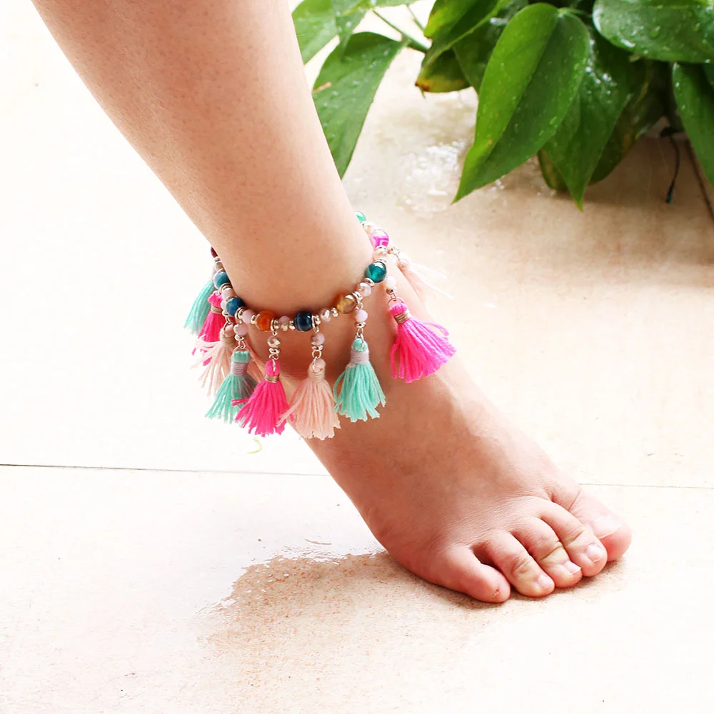

Anklet Ethnic Bohemian Tassel Anklets For Women Bohemian Ankle Bracelet Elastic Cheville Barefoot Sandals Pulseras Foot Jewelry